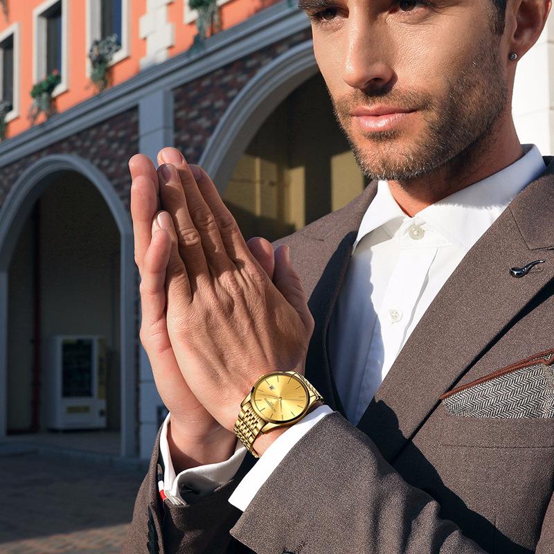 ONTHEEDGE Ультратонкие мужские кварцевые мужские часы с календарем из нержавеющей стали, водонепроницаемые часы