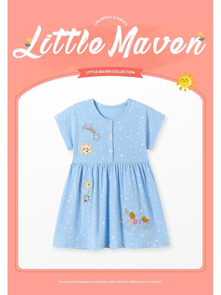 Летнее платье для девочек Little Maven Cartoon - милая юбка с короткими рукавами в европейском и американском стиле.