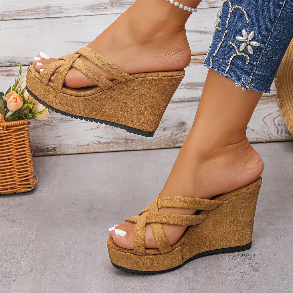 Женские летние босоножки на высоком каблуке, толстая подошва, резиновая основа, противоскользящие, износостойкие, сандалии-клинья, пляжные сандалии для ночного клуба, женские