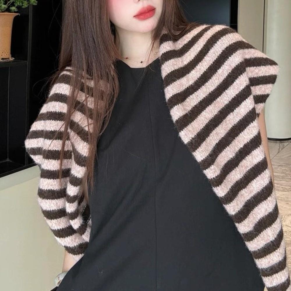 Plush Striped Scarf Korean Style Cape Wraps Fashion Knitted Triangle Scarf Women/Men