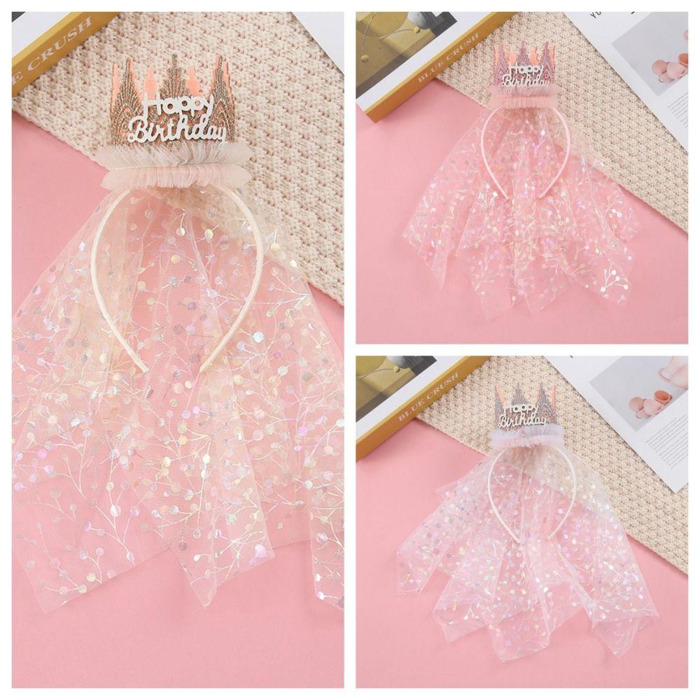 Аксессуары для волос с днем ​​рождения, повязка для волос, головной убор, повязка с короной, милый кружевной сетчатый обруч для волос для девочек