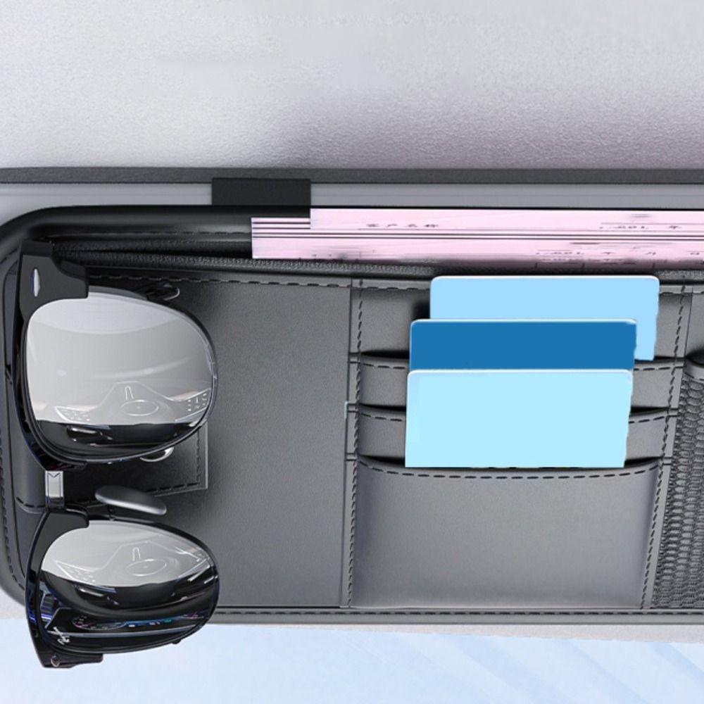 Large Capacity Car Sun Visor Organizer Solid Color Cards Holder Sunglasses Clip  Car Interior