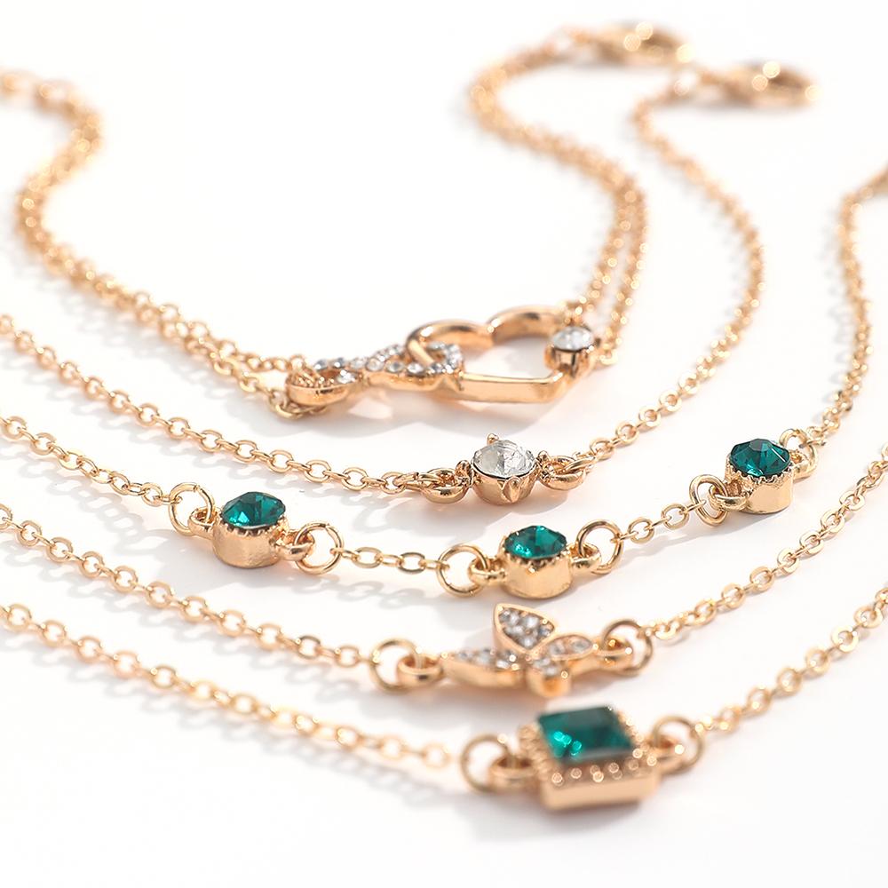 5Pcs/Set Green Shiny Charm Bracelet for Women Crystal Zircon Jewelry Adjustable Luxury Trendy Bracelet Daily Decoration