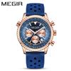 MEGIR 2236 Men Quartz Watch Fashion Sports Multifunctional Chronograph Calendar Luminous Silicone Strap Watches for Male