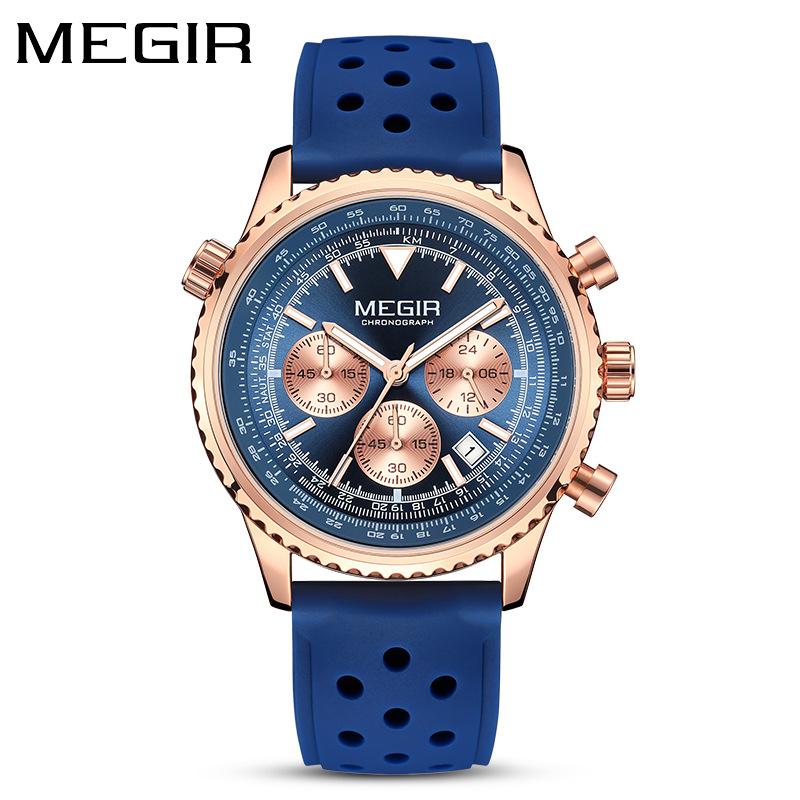 MEGIR 2236 Men Quartz Watch Fashion Sports Multifunctional Chronograph Calendar Luminous Silicone Strap Watches for Male