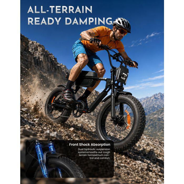Zumi ATV02 Vélo Électrique Adulte 20'' Fat Bike 250W, Batterie 48V 13.5Ah, Autonomie 80km, 25km/h, Suspension Avant, Alarme