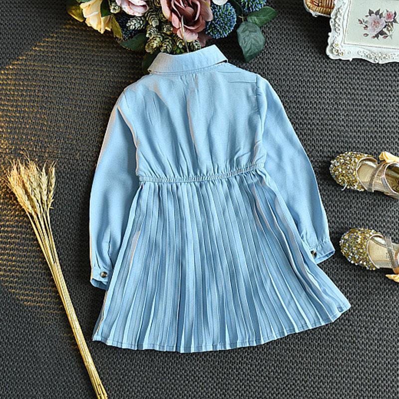 Платье с длинными рукавами для девочек, новая винтажная юбка для маленьких девочек, детская плиссированная юбка