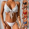 Женское сексуальное бикини со шнуровкой и открытой спиной, с подушечками на груди, без стального бюстгальтера, купальник