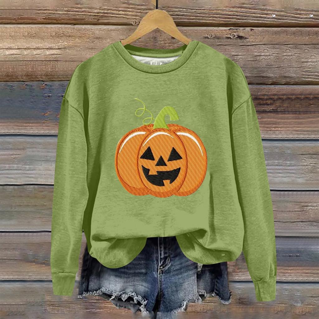 Женская мода Хэллоуин с длинным рукавом с принтом Свободная толстовка с круглым вырезом Топ