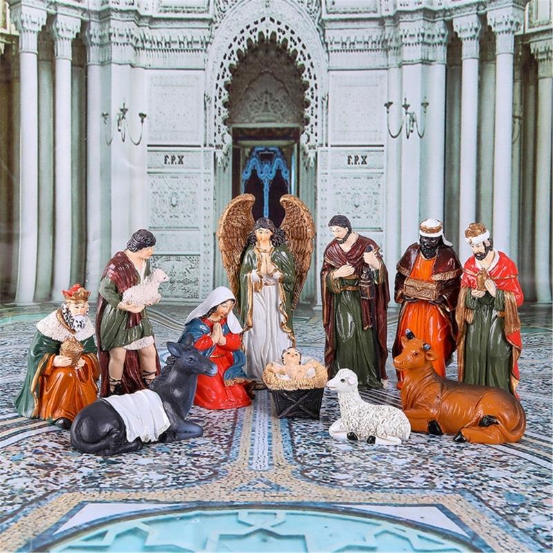 10cm Christ Birth Ornaments Gift Nativity Scene Resins Figurines Statue Christmas Manger Decoration Catholic Figures