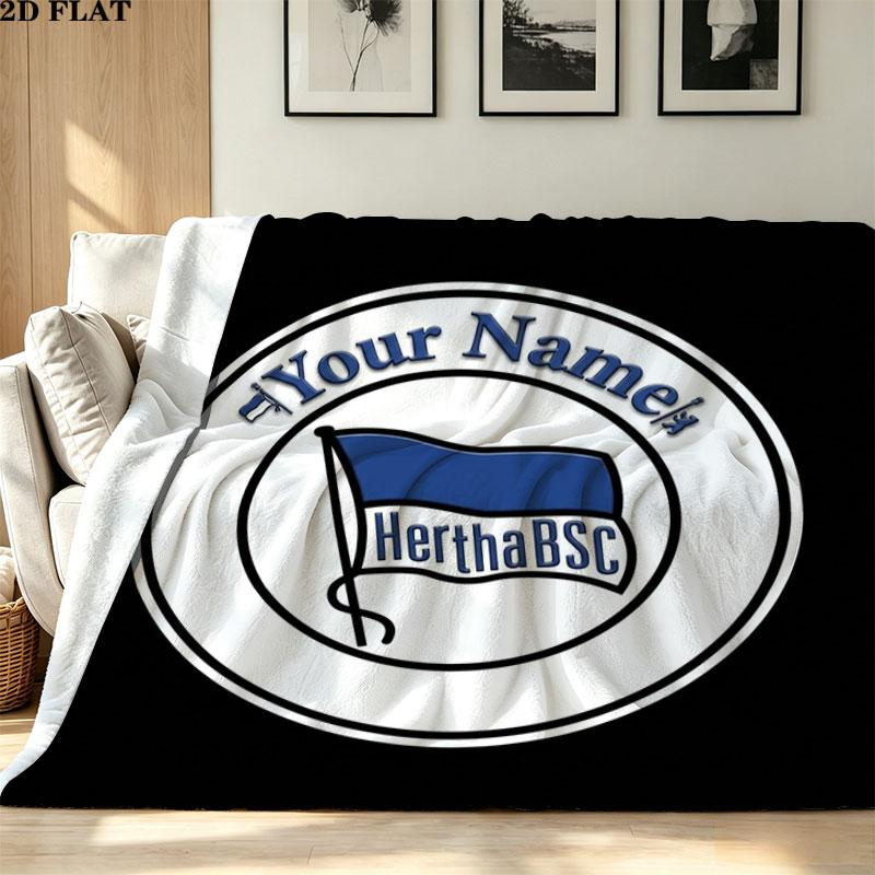 1PC Hertha BSC Custom Name Patterned Flannel Blanket Suitable For All Seasons for Home Decor Warmth and Comfort Gifts Holiday Present