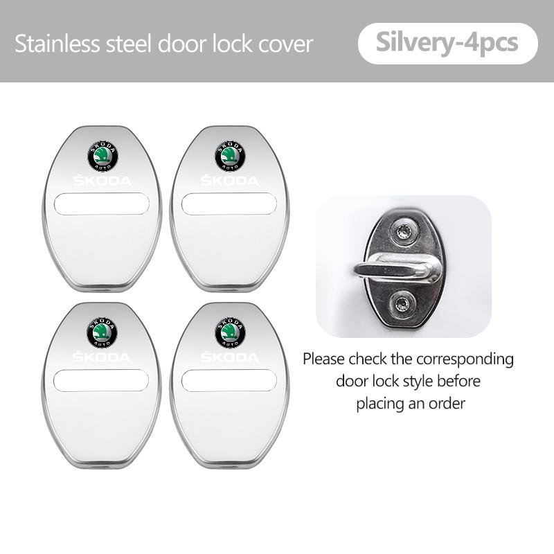 AAAJF1 4Pcs Car Door Lock Covers Auto Decorative Accessories For Skoda Kodiaq Fabia Kamiq Karoq Octavia 2 3 Rapid Scala