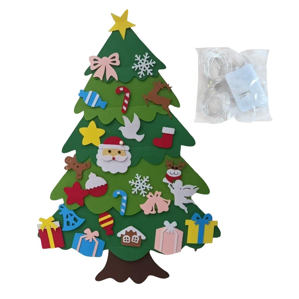 Felts Christmas Tree For Toddlers, Christmas Tree Felts With Lights, Ideal DIY Felts Christmas Tree Set,Random Stickers,Three-dimensional Decoration