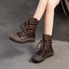 Retro Thick Soled Mid-calf Boots Genuine Leather Lace-up Design Women's Shoes