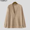 Oversized Men V Neck Long Sleeve Buttons Loose Ribbed Knit Cardigan Tops