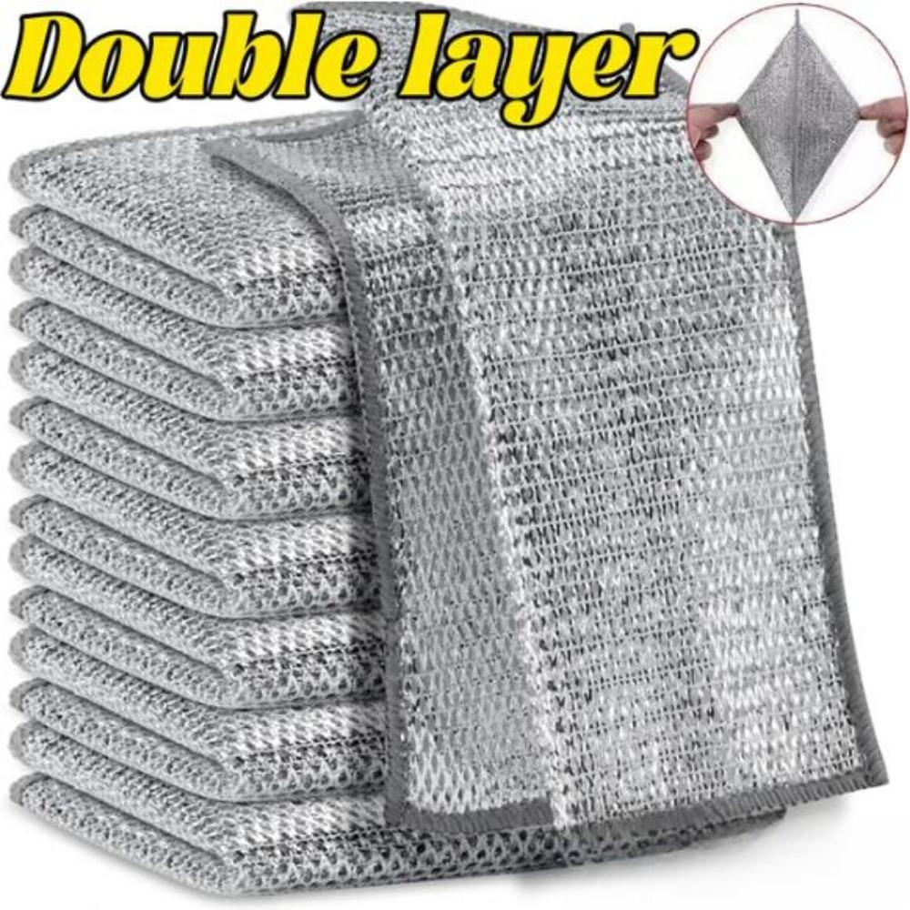 10 шт. Волшебная тряпка для мытья посуды из серебряной проволоки, кухонная тряпка из утолщенной микрофибры, полотенце для мытья посуды, встроенная губка, тряпка из стальной проволоки