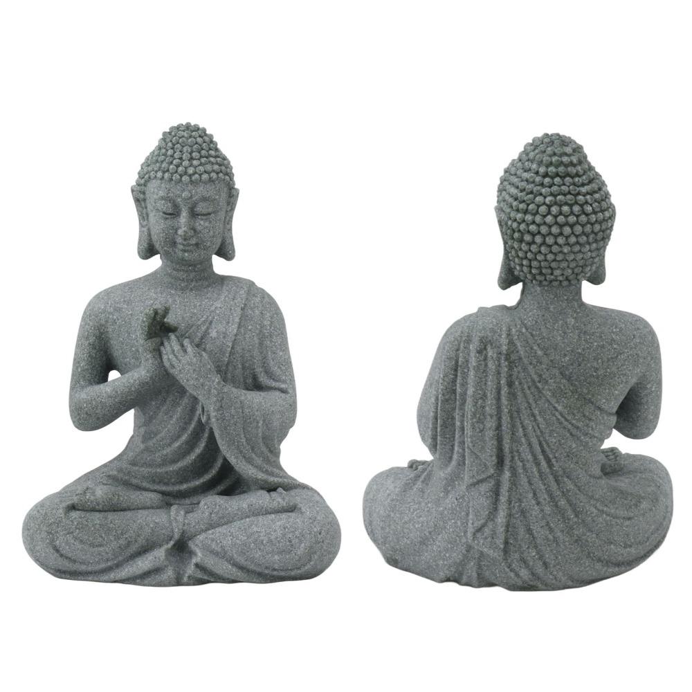 Grey Oriental Stone Carving Ornament Courtyard Sandstone Figurine Indoor Study Shelf Decoration