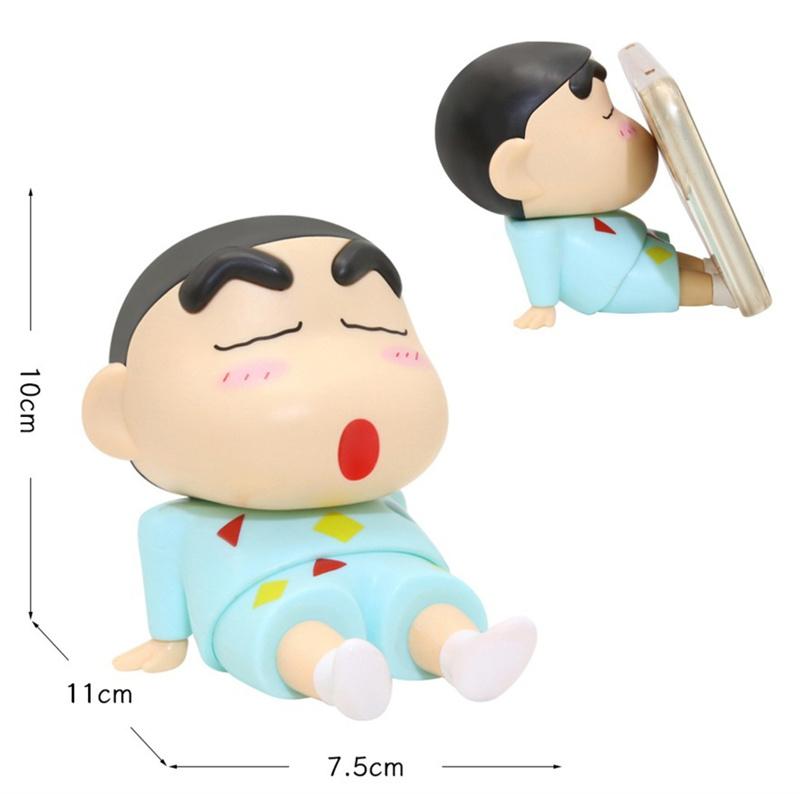 Crayon Shin-Chan Mobile Phone Kawaii Anime Desktop Ornaments Cartoon Watching Tv Phone Support Cute Doll Decorations Toy Gifts