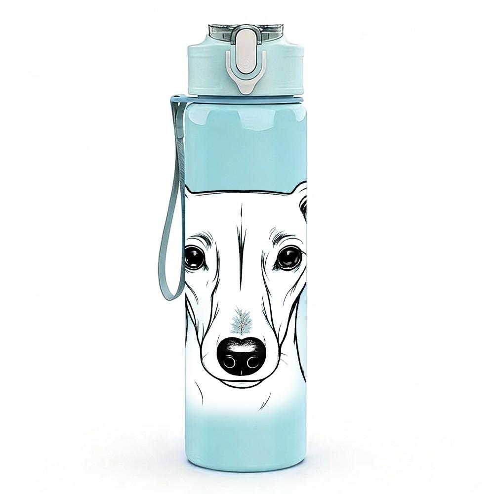 1PC Simple Line Art Dog Head Sketch Print 750ml Color Plastic Sports Water Bottle Leakproof Flip Straw Lid Suitable for Sports Office Home Use