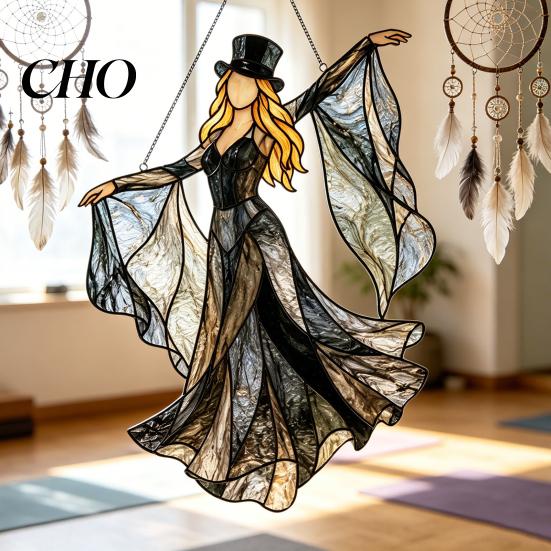 Child Safe Window Ornament Dancing Lady Sun Catcher, Acrylic Hanging Ornament, Bohemian Gothic Boho Chic Home Decor Woman Spinner, Gift for