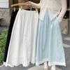 White Lace Patchwork Midi Skirt with Elastic Petticoat for Spring