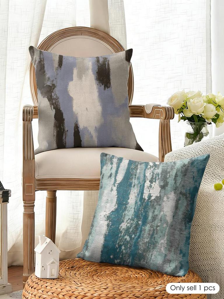 Blue Modern Gradient Design Cushion Cover Natural Linen Organic Fabric Double-Sided Printing Breathable Perfect For Home Decor