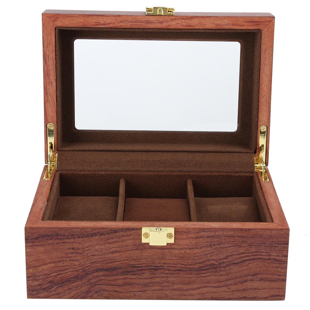 Wooden 3 Grid Watch Display Box Transparent Window Anti‑Slip Watch Storage Box