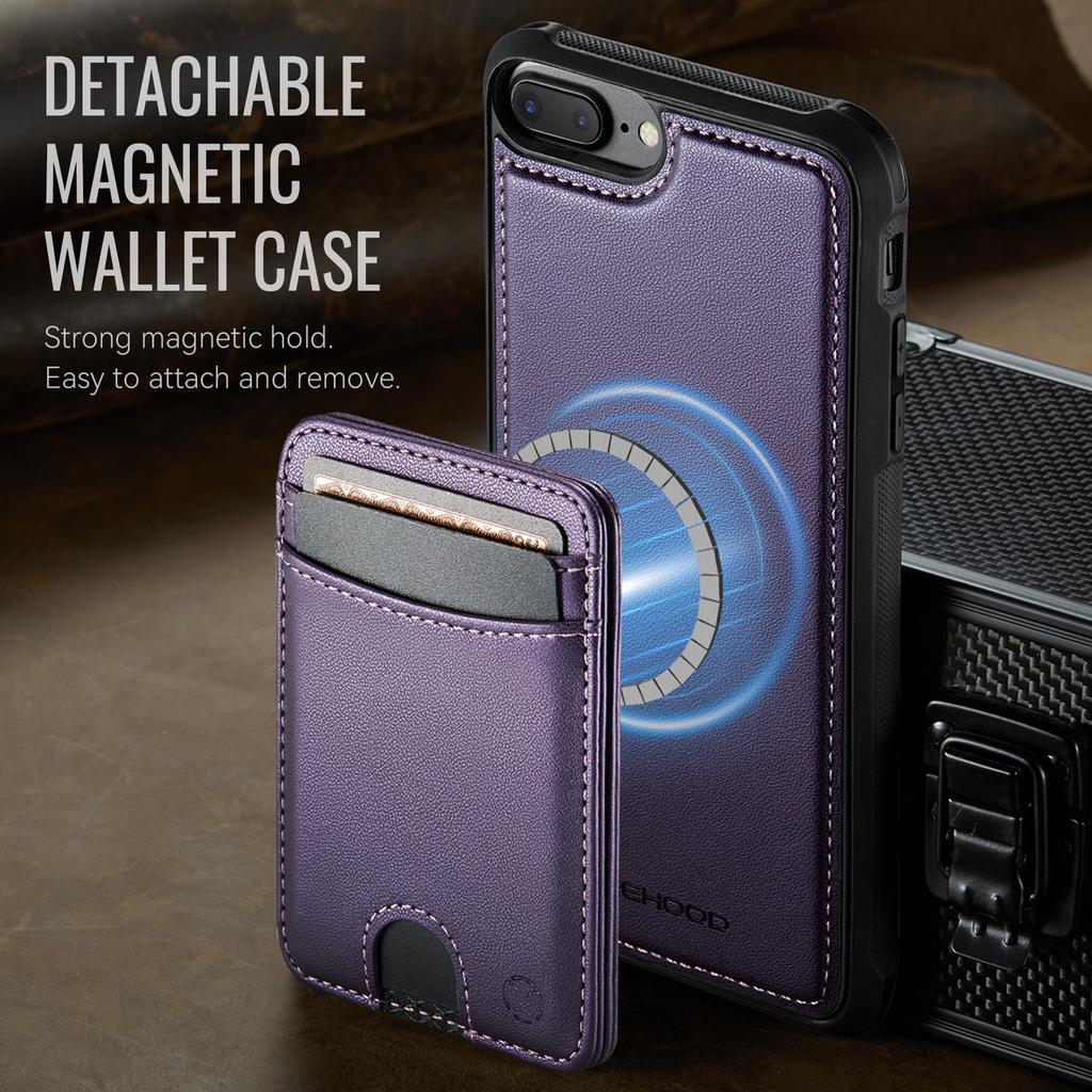For iPhone 8 Plus 5.5 inch/iPhone 7 Plus 5.5 inch Magnetic Case JEEHOOD J10 Leather Back Phone Cover with Detachable Card Holder Kickstand