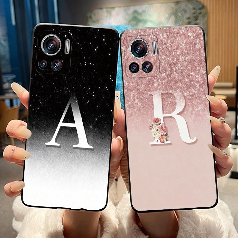 Case For Motorola Edge 30 Ultra Black Case Initial Letter Couple Pattern Shockproof Soft Motorola Edge 30 Ultra Cover