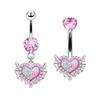 Комплект из кольца для пупка и сережек-бабочки с розовым цирконием в форме крыльев и сердечек