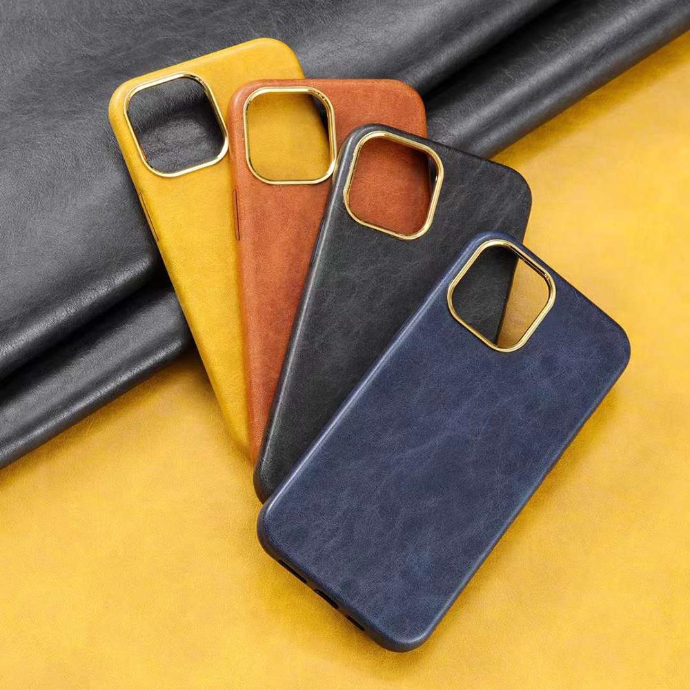 Кожаный чехол для Iphone 14 13 12 11 Pro Max, обычная искусственная кожа, подкладка из микрофибры, металлический круг для камеры, защита объектива