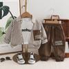 0-5 Years Old Boy Casual Suit Autumn and Winter New Boys Korean Version Three-piece Baby Striped Shirt Suit Fashion
