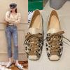 Лоферы на плоской подошве женские осенние новые повседневные туфли с леопардовым принтом на плоской подошве с квадратным носком на шнуровке туфли на плоской подошве