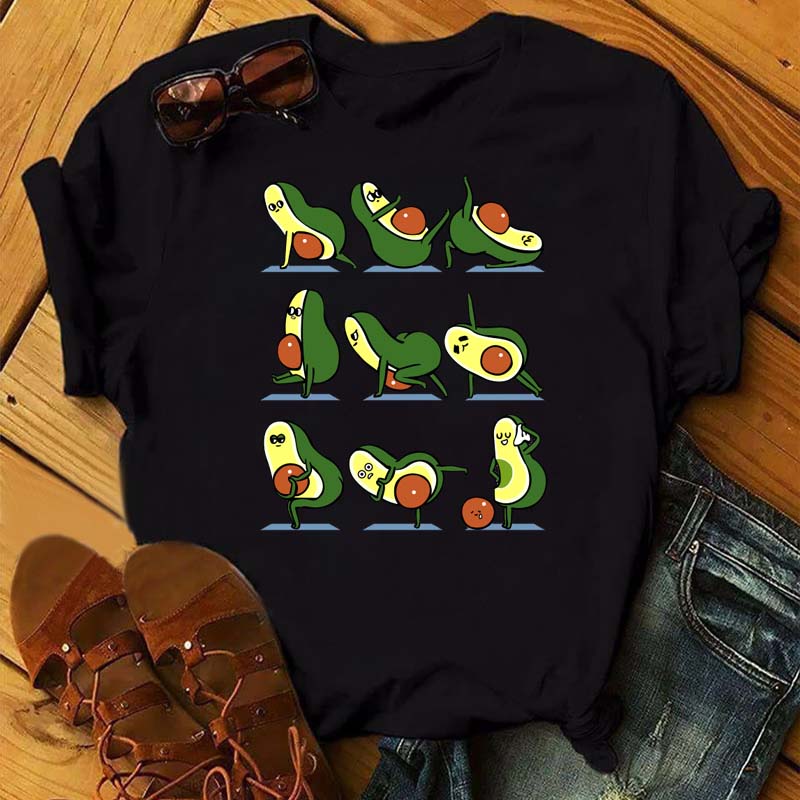 Maycaur Tee Women T-shirt Summer Short Sleeve Avocado Print Clothes Fashion Cartoon Fruit Graphic T Shirt Kawai Female Tops TEE