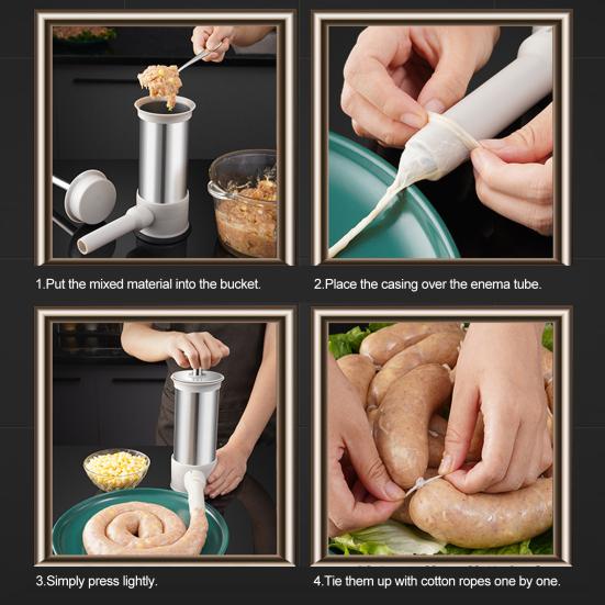 1 Set Sausage Maker Stainless Steel Sausage Stuffer with 4 Nozzles Efficient Sausage Stuffing Equipment for Home Kitchen
