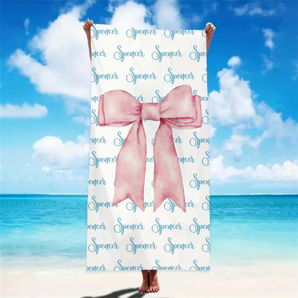 Personalized Big Bow Name Beach Towels For Kids Girls Trip Customize Pool Party Bath Towel With Name Graduation Birthday Gift