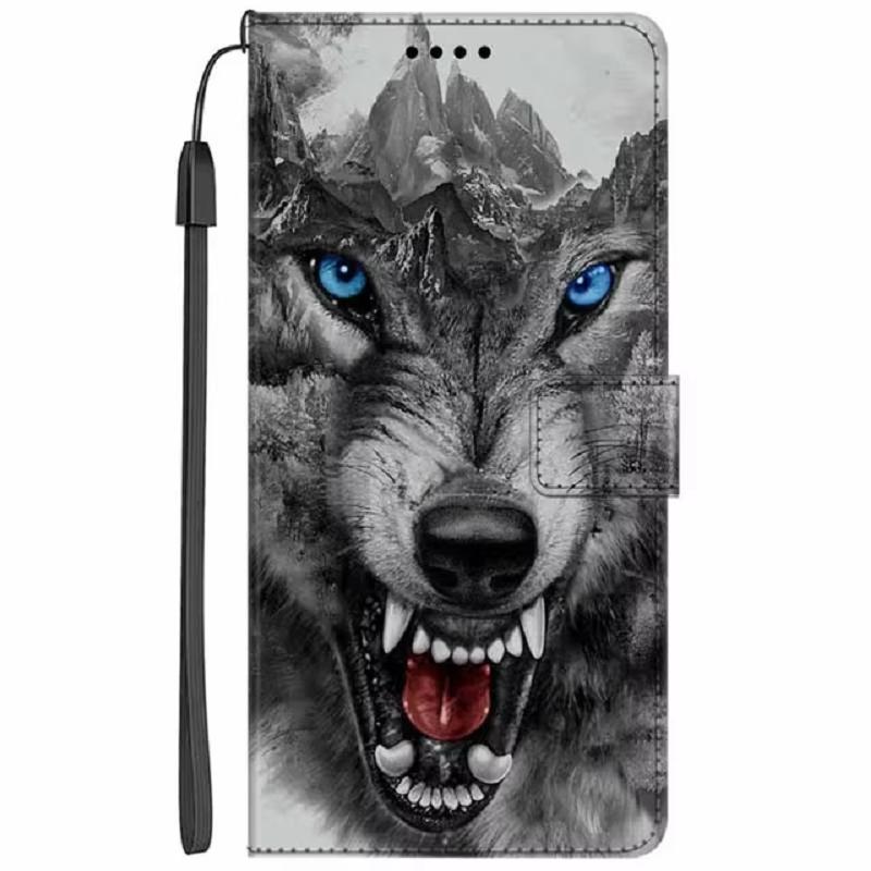 Кожаный чехол-кошелек с рисунком цветка и волка/собаки для Honor X5C Plus, X5C, Magic8 Pro 5G