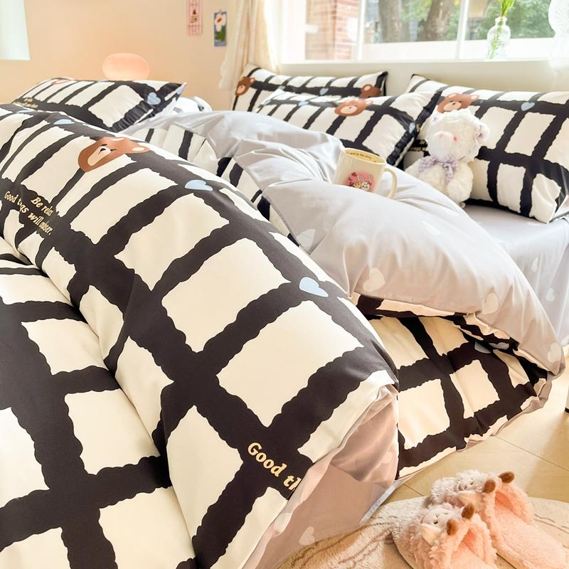 Cute Animal Panda Duvet Cover 3pcs Cotton Cartoon Black White Chinese Panda Bedding Set Soft Reversible Stripe Comforter Cover