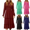 Wedding Guest Dresses For Women And Winter Solid Color Maxi Dress Round-Neck Smocked Boho Dress A-Line Ruffle Frill Tiered Swing Midi Dress