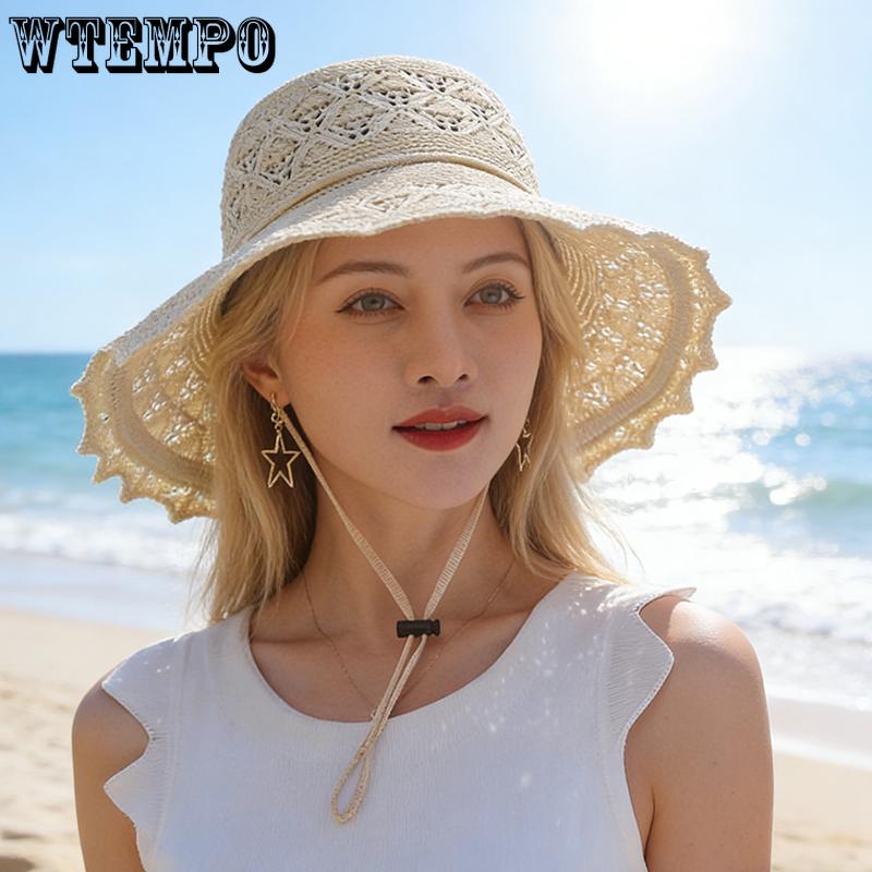 WTEMPO Летние складные шляпы для женщин с широкими полями, шляпы для защиты от солнца, с вырезами, дышащие, для отпуска, путешествий, пляжа, прохладные шляпы