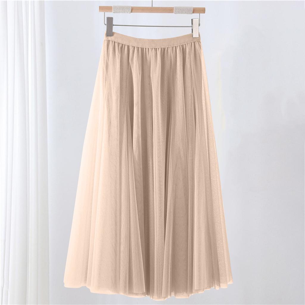 Женская однотонная сетчатая юбка с резинкой, большая юбка средней длины
