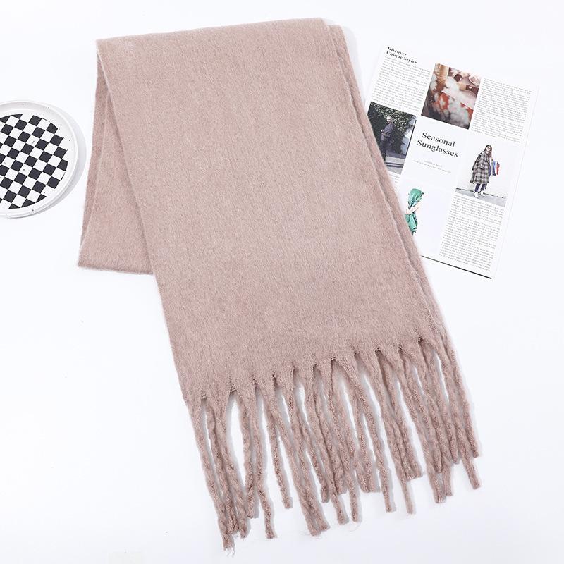 Imitation Cashmere Scarf for Women Winter Warm Thickening New Solid Color Scarf for Men Thick Tassel Woolen Scarf