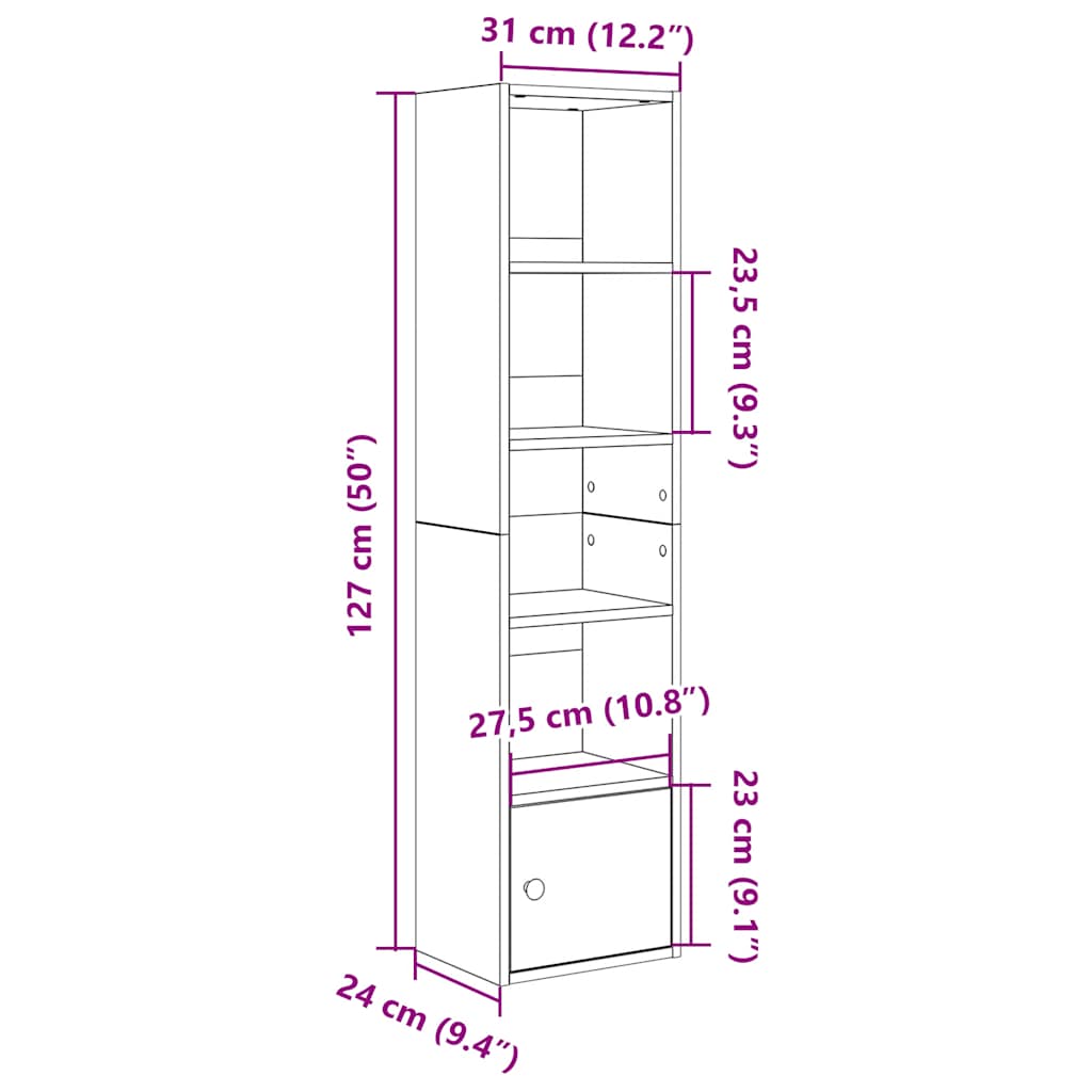 Bookshelf Black Oak Effect 31 x 24 x 127 cm Engineered Wood