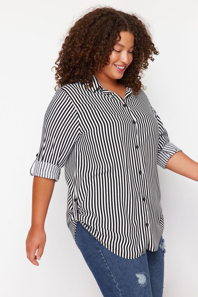 Women's Style Plus Size Black-White Striped Shirt