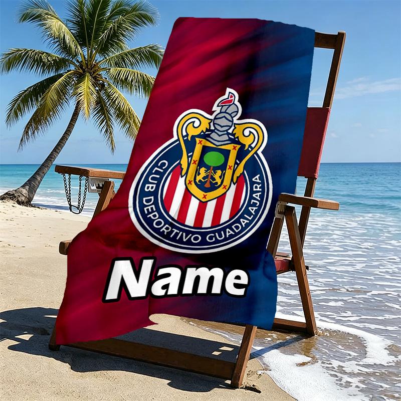 Custom Name Personalized Club Deportivo Guadalajara Print Beach Towel, for Trip Camping Beach Party Home Decor, Birthday Gift for Family & Friends