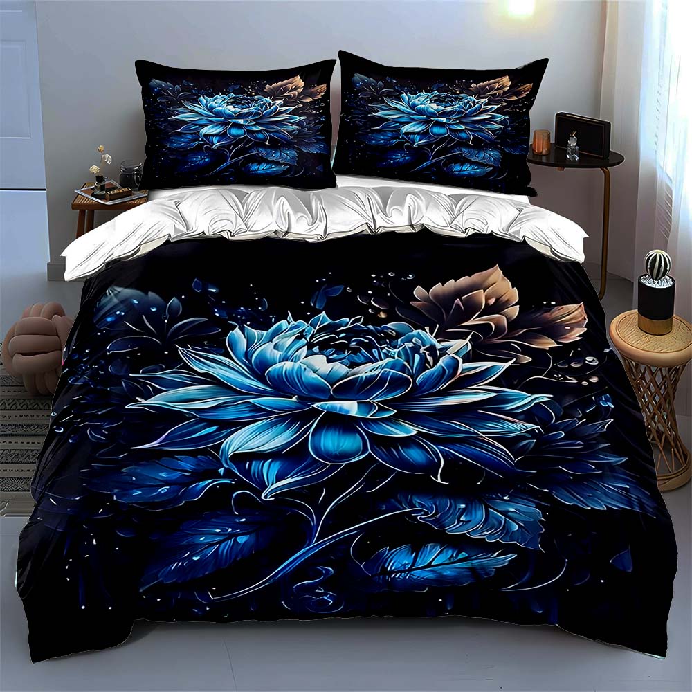 Blue floral artwork. Bedding Duvet cover sets Duvet covers Pillowcases gifts (1 * Duvet Cover 2 * Pillowcases, without duvet insert)