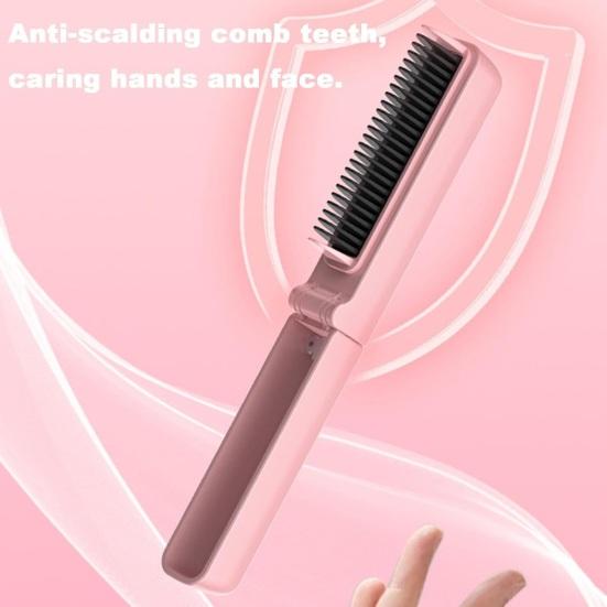 Foldable Hair Straightener Comb 3 Temperatures LED Display Fast Heating USB Rechargeable  Ionic Hot Brush Electric Hair Styling Detangling Comb