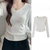 Autumn and Winter V-neck Shoulder Long Sleeved T-shirt for Women Korean Fashion Chic Slim Fit and Slimming Bottom Top