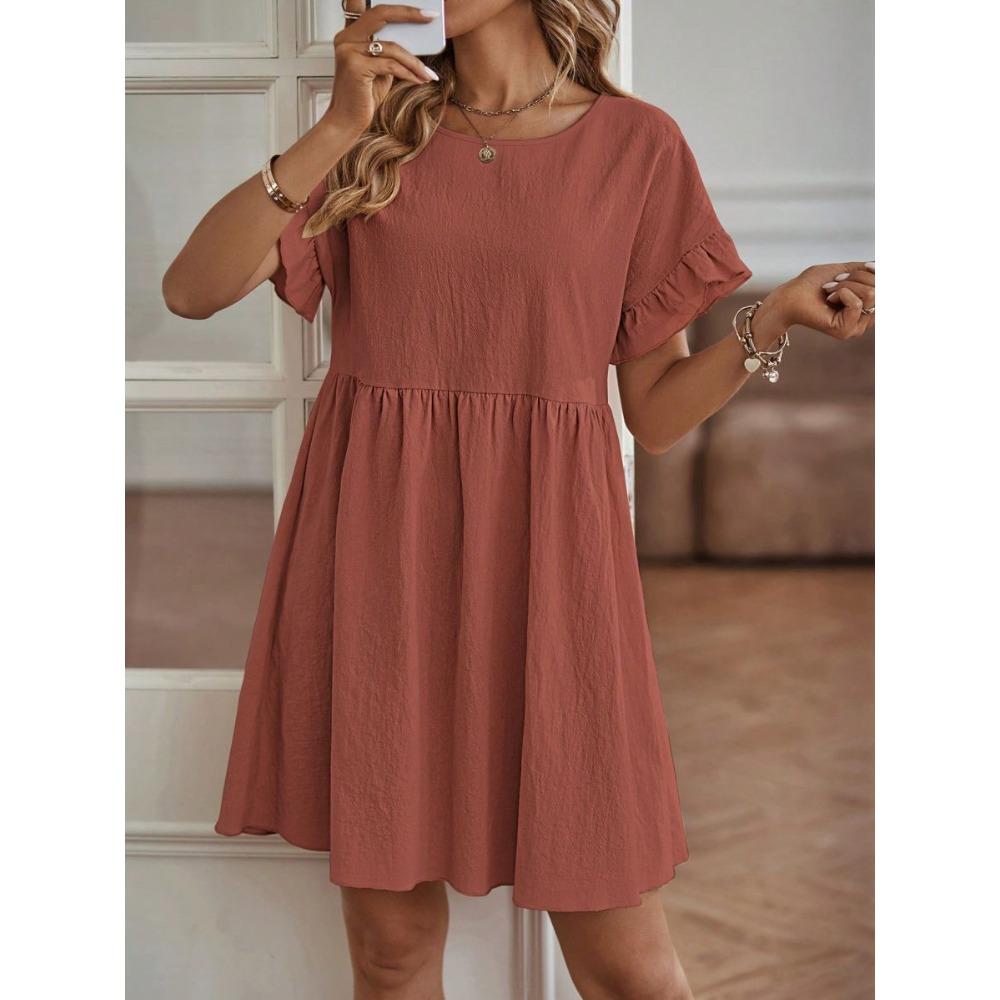 Модное летнее женское платье трапециевидной формы из хлопка и льна с круглым вырезом OL темперамент