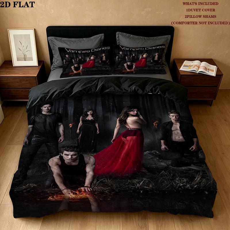 The Vampire Diaries Pattern Bedding Quilt Set Quilt Cover Pillowcase Home Birthday Gift(1 * duvet cover + 2 * pillowcase, without core)